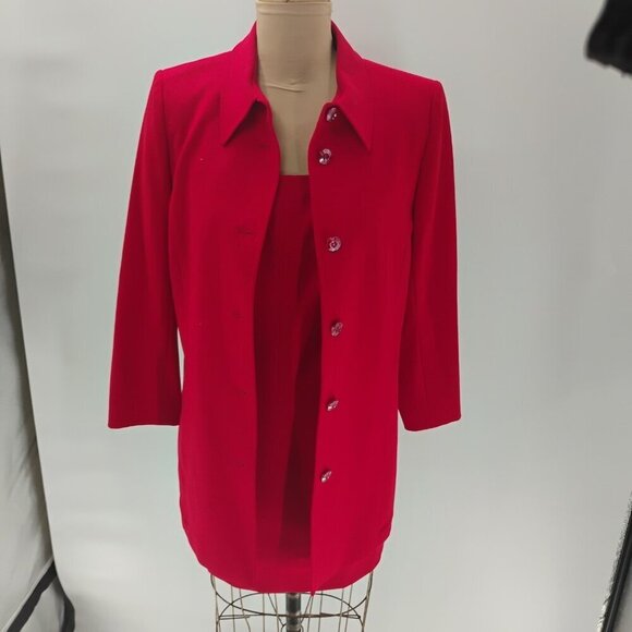 Escada wool dress w/ matching blazer jacket red orange exposed zipper classy - Picture 2 of 16